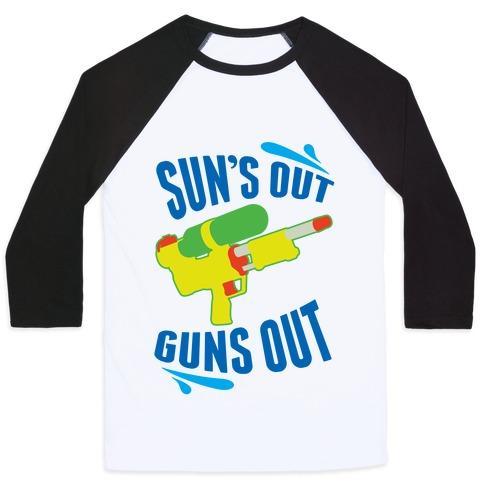 Virgin Teez  Baseball Tee Unisex Classic Baseball Tee / x-small / White/Black SUNS OUT, GUNS OUT UNISEX CLASSIC BASEBALL TEE