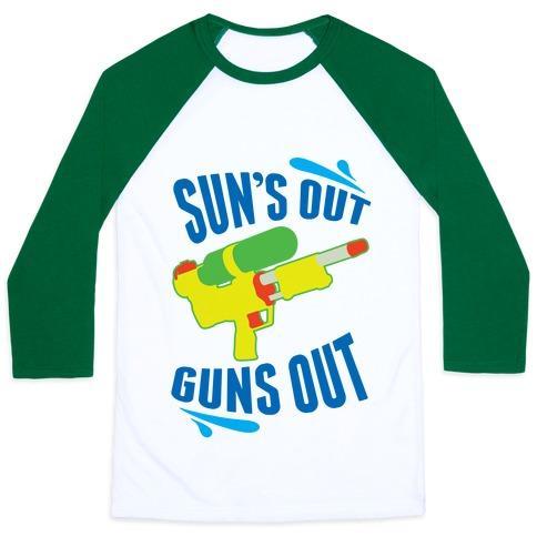 Virgin Teez  Baseball Tee Unisex Classic Baseball Tee / x-small / White/Dark Green SUNS OUT, GUNS OUT UNISEX CLASSIC BASEBALL TEE