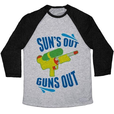 Virgin Teez  Baseball Tee Unisex Tri-Blend Baseball Tee / small / Athletic Gray / Black SUNS OUT, GUNS OUT UNISEX TRI-BLEND BASEBALL TEE