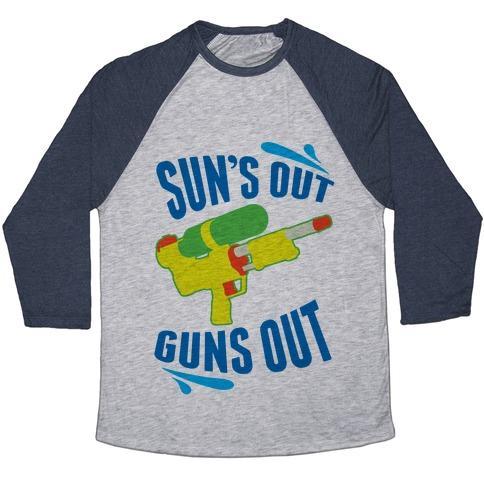 Virgin Teez  Baseball Tee Unisex Tri-Blend Baseball Tee / small / Athletic Gray / Navy SUNS OUT, GUNS OUT UNISEX TRI-BLEND BASEBALL TEE