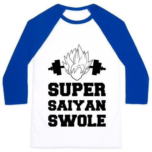 Virgin Teez  Baseball Tee Unisex Classic Baseball Tee / x-small / White/Blue SUPER SAIYAN SWOLE UNISEX CLASSIC BASEBALL TEE