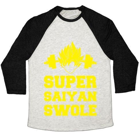 Virgin Teez  Baseball Tee Unisex Tri-Blend Baseball Tee / small / Oatmeal / Black SUPER SAIYAN SWOLE UNISEX TRI-BLEND BASEBALL TEE