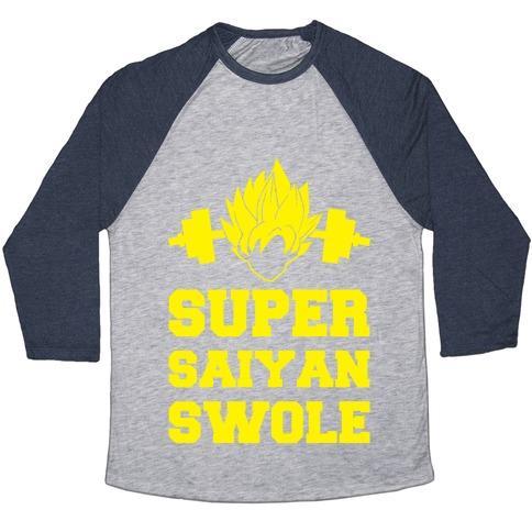 Virgin Teez  Baseball Tee Unisex Tri-Blend Baseball Tee / small / Athletic Gray / Navy SUPER SAIYAN SWOLE UNISEX TRI-BLEND BASEBALL TEE
