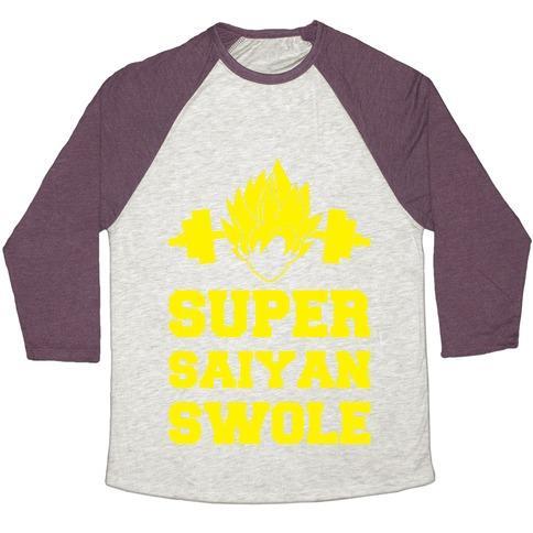 Virgin Teez  Baseball Tee Unisex Tri-Blend Baseball Tee / small / Oatmeal / Maroon SUPER SAIYAN SWOLE UNISEX TRI-BLEND BASEBALL TEE