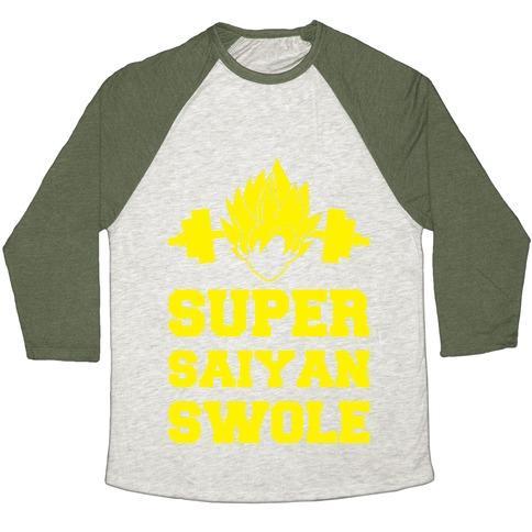 Virgin Teez  Baseball Tee Unisex Tri-Blend Baseball Tee / small / Oatmeal / Moss SUPER SAIYAN SWOLE UNISEX TRI-BLEND BASEBALL TEE