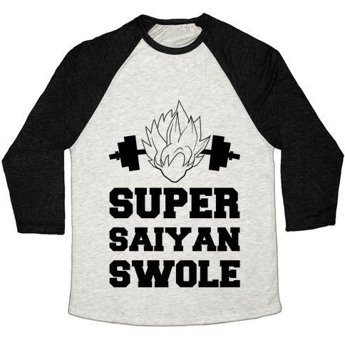Virgin Teez  Baseball Tee Unisex Tri-Blend Baseball Tee / small / Oatmeal / Black SUPER SAIYAN SWOLE UNISEX TRI-BLEND BASEBALL TEE