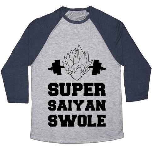 Virgin Teez  Baseball Tee Unisex Tri-Blend Baseball Tee / small / Athletic Gray / Navy SUPER SAIYAN SWOLE UNISEX TRI-BLEND BASEBALL TEE