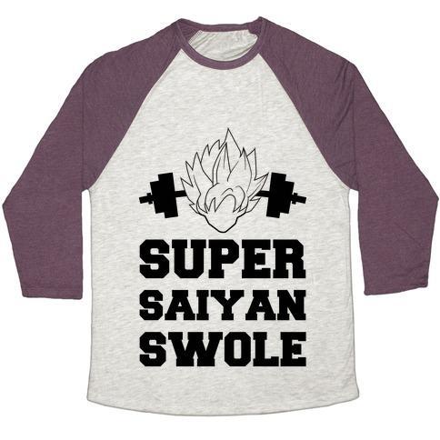 Virgin Teez  Baseball Tee Unisex Tri-Blend Baseball Tee / small / Oatmeal / Maroon SUPER SAIYAN SWOLE UNISEX TRI-BLEND BASEBALL TEE