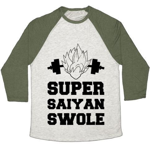 Virgin Teez  Baseball Tee Unisex Tri-Blend Baseball Tee / small / Oatmeal / Moss SUPER SAIYAN SWOLE UNISEX TRI-BLEND BASEBALL TEE