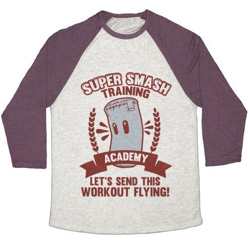 Virgin Teez  Baseball Tee Unisex Tri-Blend Baseball Tee / small / Oatmeal / Maroon SUPER SMASH TRAINING ACADEMY UNISEX TRI-BLEND BASEBALL TEE