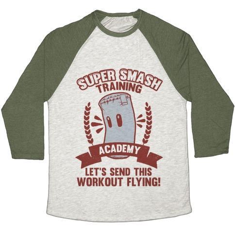 Virgin Teez  Baseball Tee Unisex Tri-Blend Baseball Tee / small / Oatmeal / Moss SUPER SMASH TRAINING ACADEMY UNISEX TRI-BLEND BASEBALL TEE