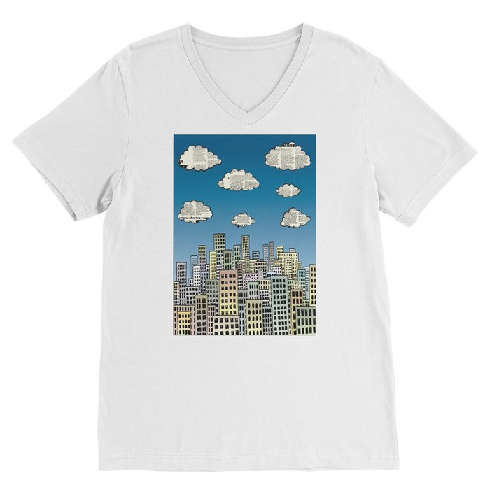 VIRGIN TEEZ Men T-Shirts White / Unisex / S The city of paper clouds Premium V-Neck T-Shirt