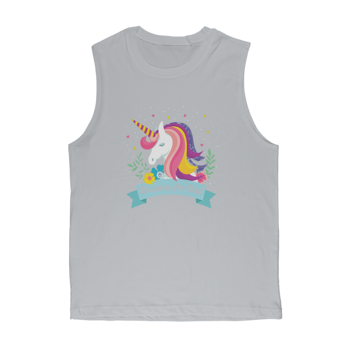 VIRGIN TEEZ Tank Top Light Grey / Unisex / S Unicorns Are Real Premium Adult Muscle Top