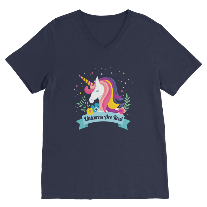 VIRGIN TEEZ Men T-Shirts Navy / Unisex / S Unicorns Are Real Premium V-Neck T-Shirt