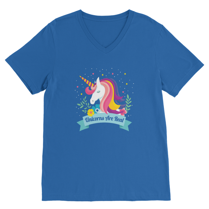 VIRGIN TEEZ Men T-Shirts Royal / Unisex / S Unicorns Are Real Premium V-Neck T-Shirt