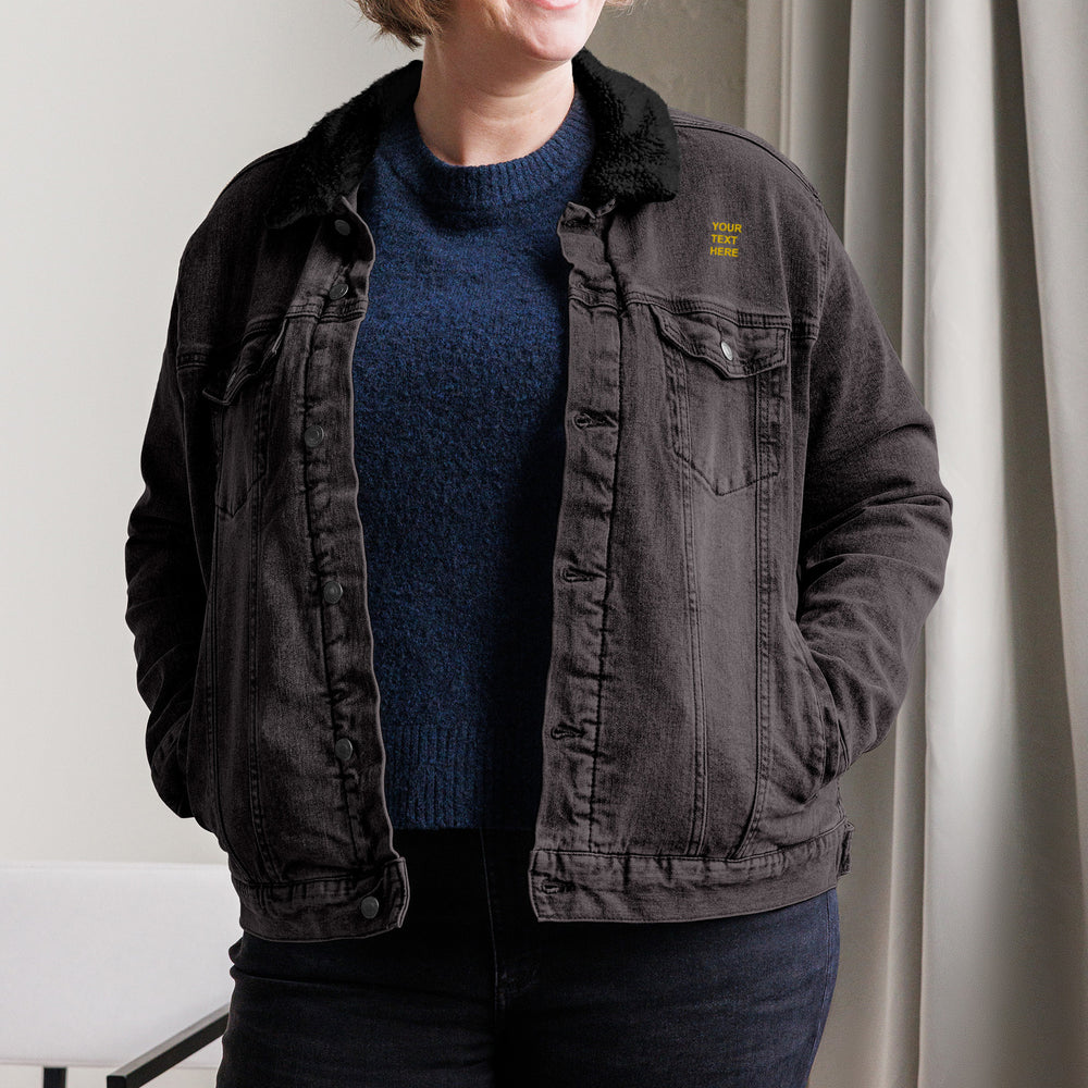 Personalized Embroidered Denim Jacket , Custom Denim Jacket, Embroidery With Your Own Text, Custom Unisex Denim Sherpa jacket