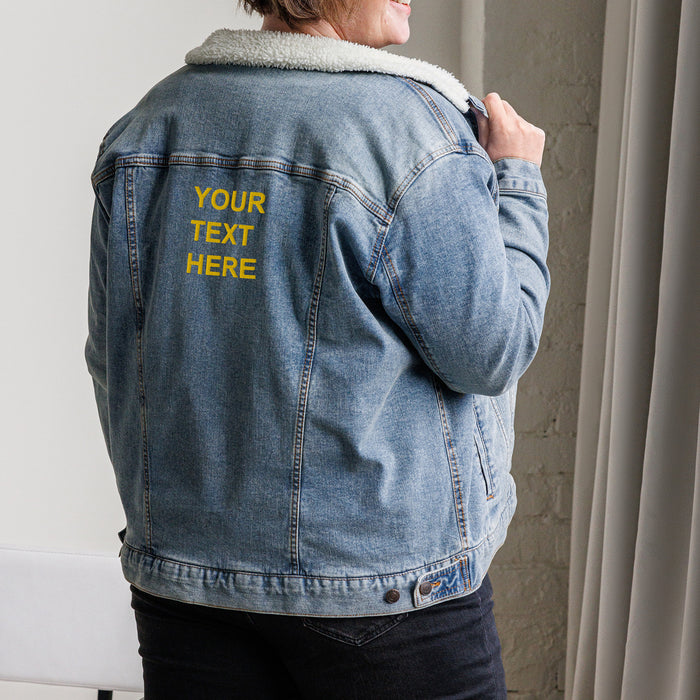Personalized Embroidered Denim Jacket , Custom Denim Jacket, Embroidery With Your Own Text, Custom Unisex Denim Sherpa jacket