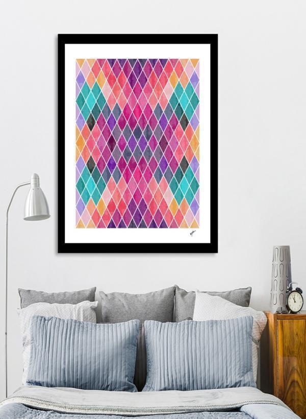 LUVD Framed Art Prints Watercolor Geometric Patterns  Frame